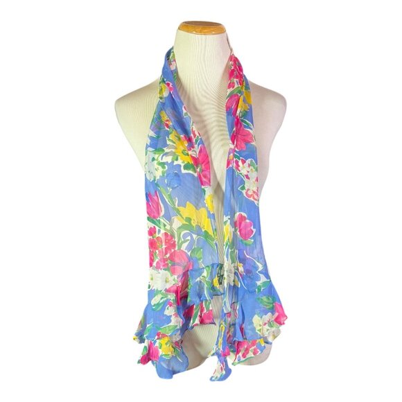 LAUREN Ralph Lauren Sheer Crepe Silk Scarf Ruffled Floral - Picture 3 of 9